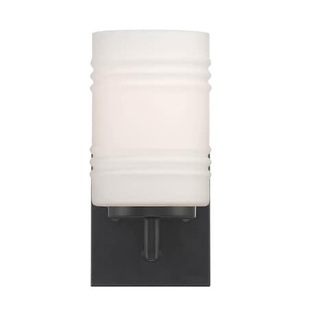 Designers Fountain Leavenworth 4.75in 1-Light Matte Black Modern Indoor Wall Sconce with Etched Opal Glass Shade D257M-WS-MB